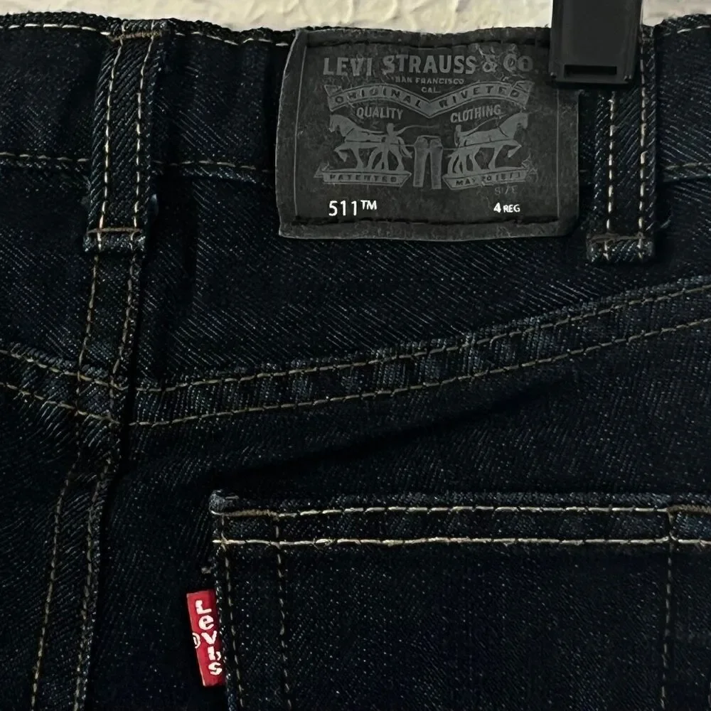 Levi's Boys 511 Slim Fit Jeans Adjustable Waist Dark Wash Denim Pants‎ Sz 4 Blue